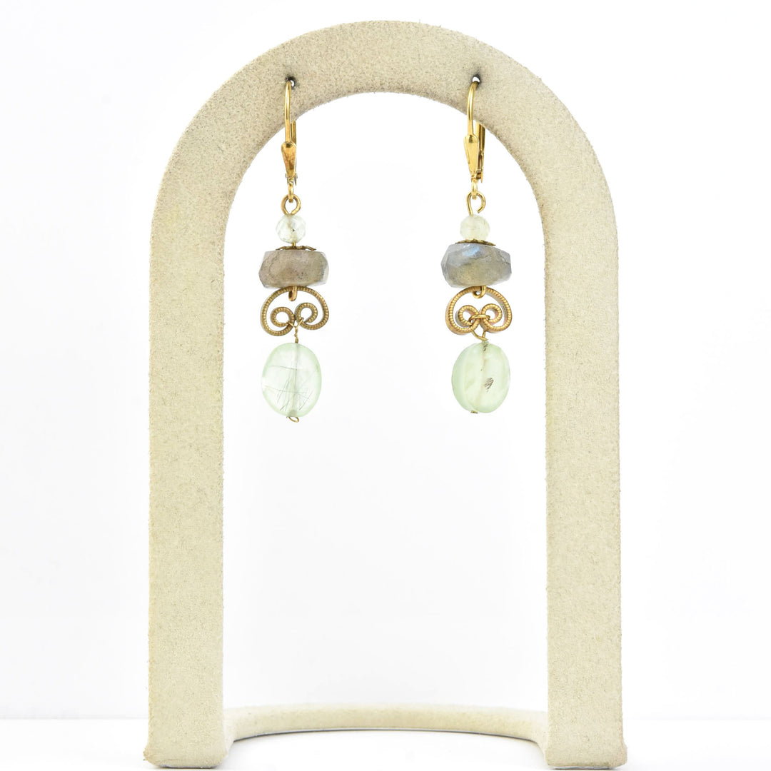 Labradorite & Prehnite Curleque Earrings