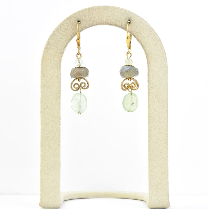 Labradorite & Prehnite Curleque Earrings