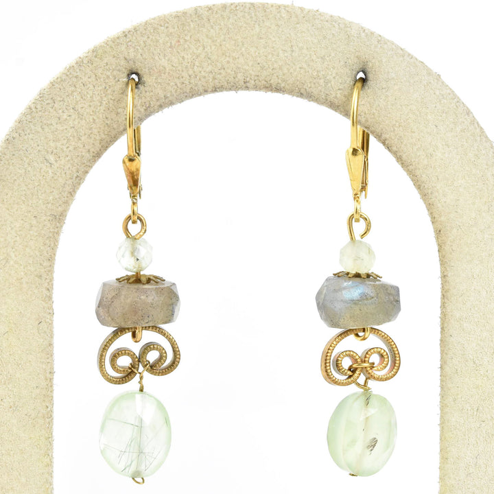 Labradorite & Prehnite Curleque Earrings