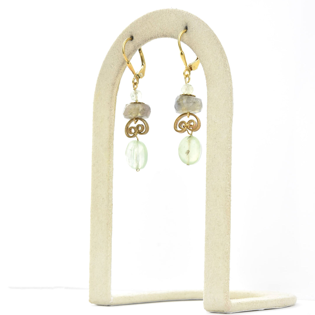 Labradorite & Prehnite Curleque Earrings