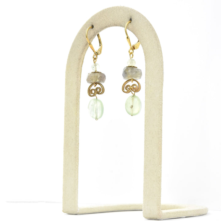 Labradorite & Prehnite Curleque Earrings