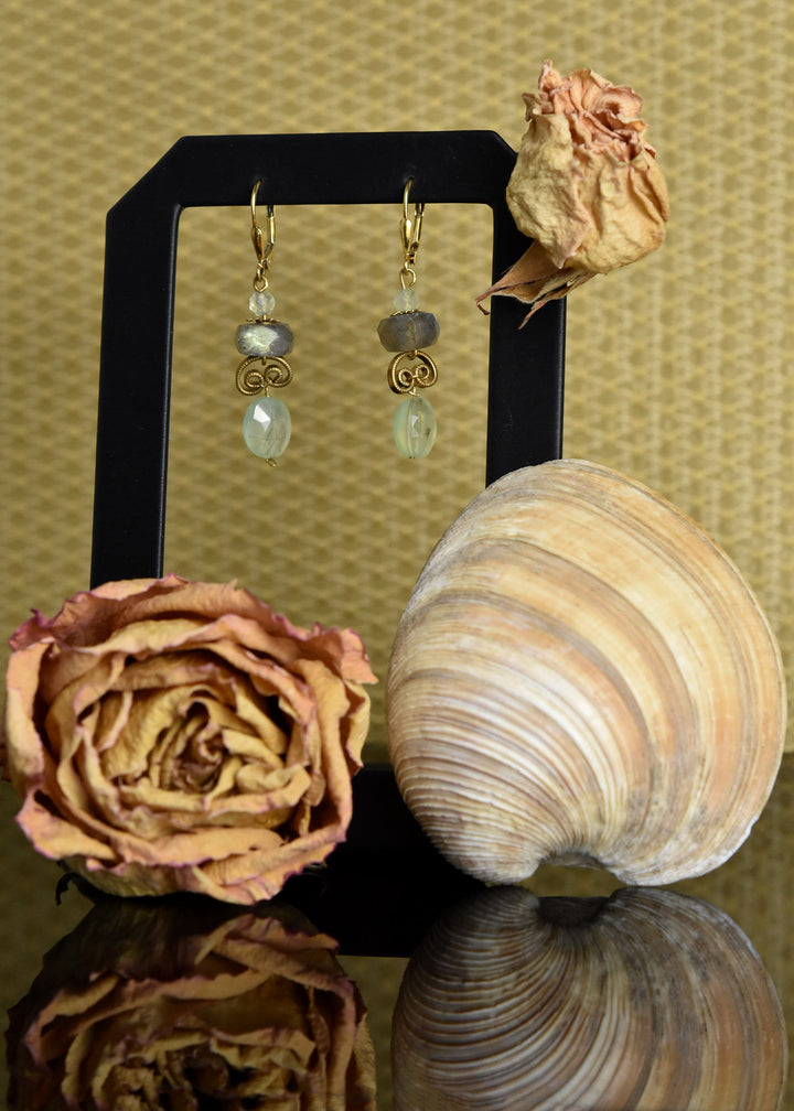 Labradorite & Prehnite Curleque Earrings
