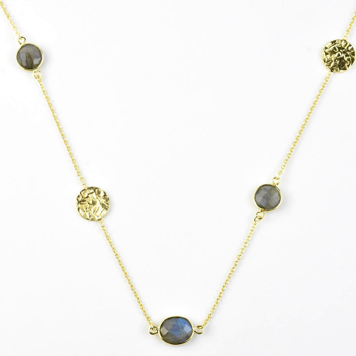 Labradorite Necklace w/ Hammered Discs