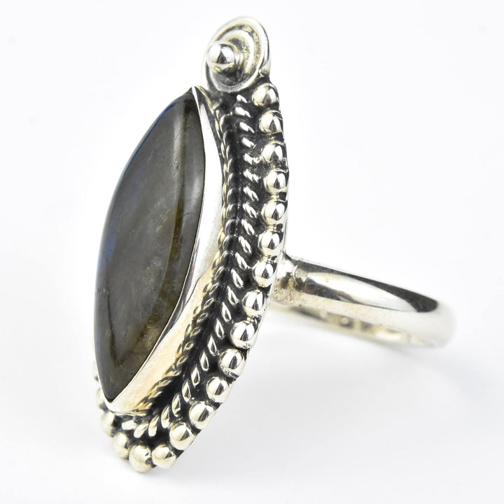 Elongated Labradorite Ring in Sterling Silver - Goldmakers Fine Jewelry