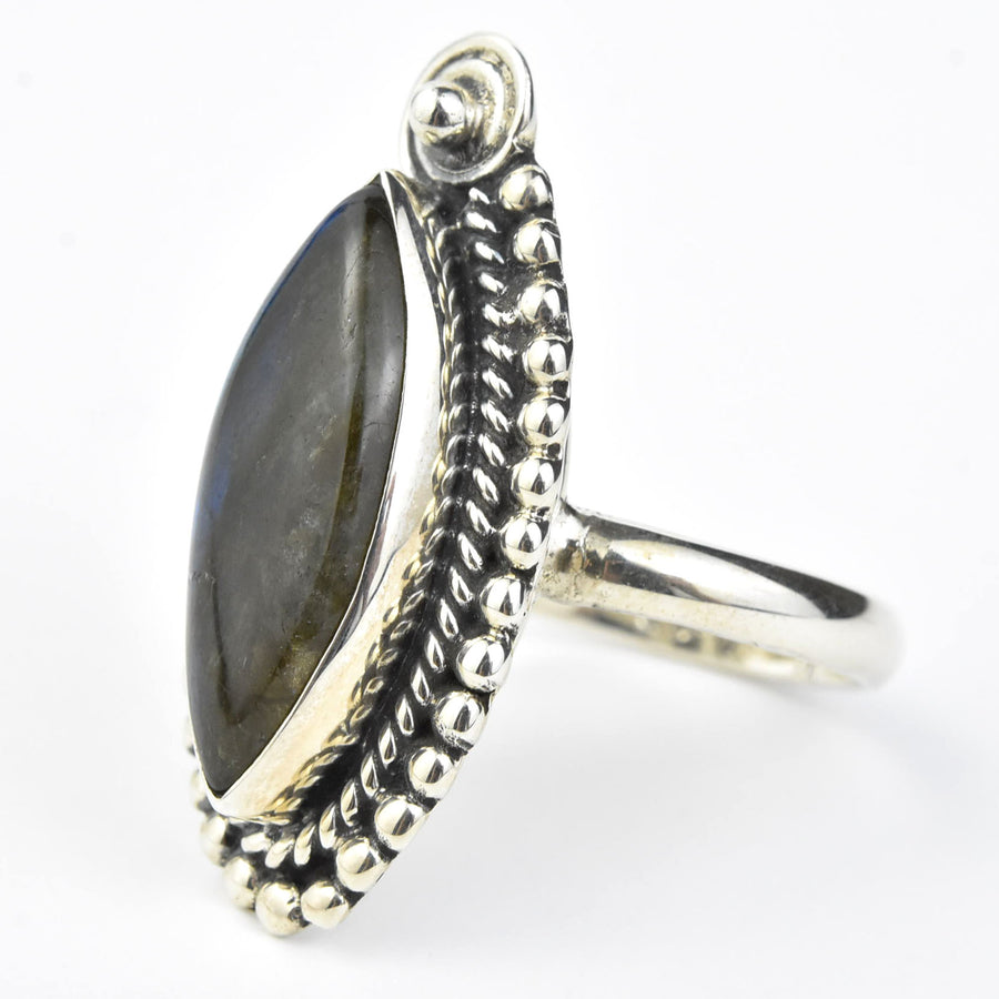 Elongated Labradorite Ring in Sterling Silver - Goldmakers Fine Jewelry