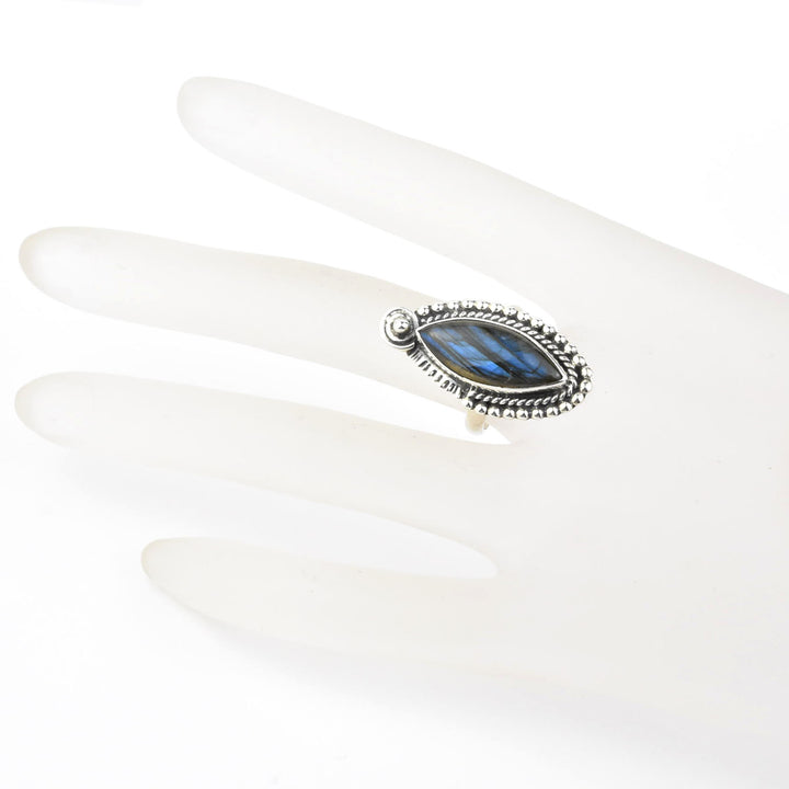 Elongated Labradorite Ring in Sterling Silver - Goldmakers Fine Jewelry