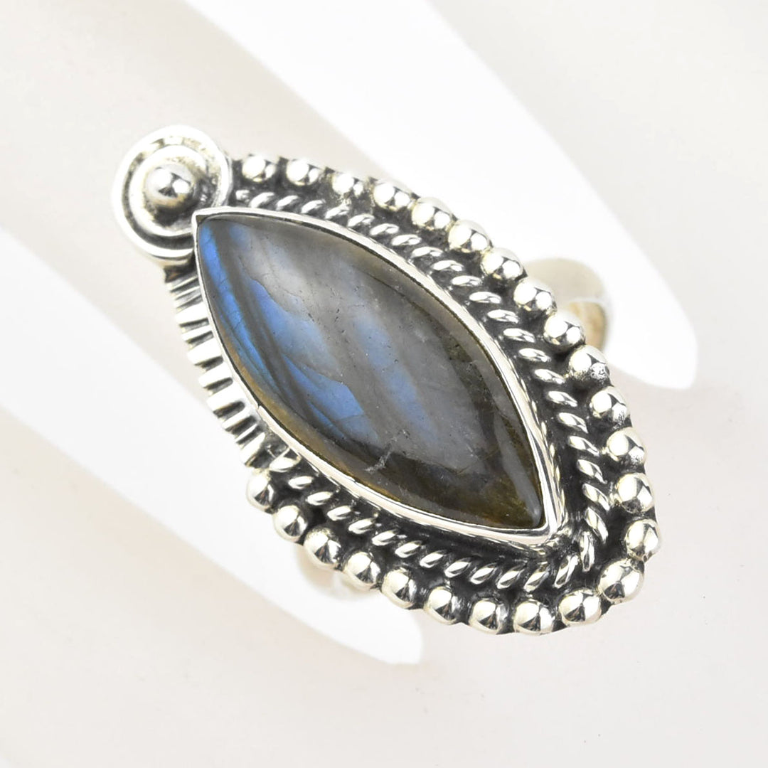 Elongated Labradorite Ring in Sterling Silver - Goldmakers Fine Jewelry