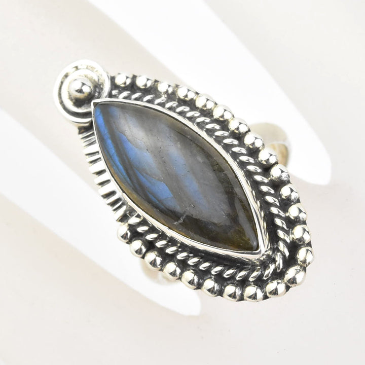 Elongated Labradorite Ring in Sterling Silver - Goldmakers Fine Jewelry