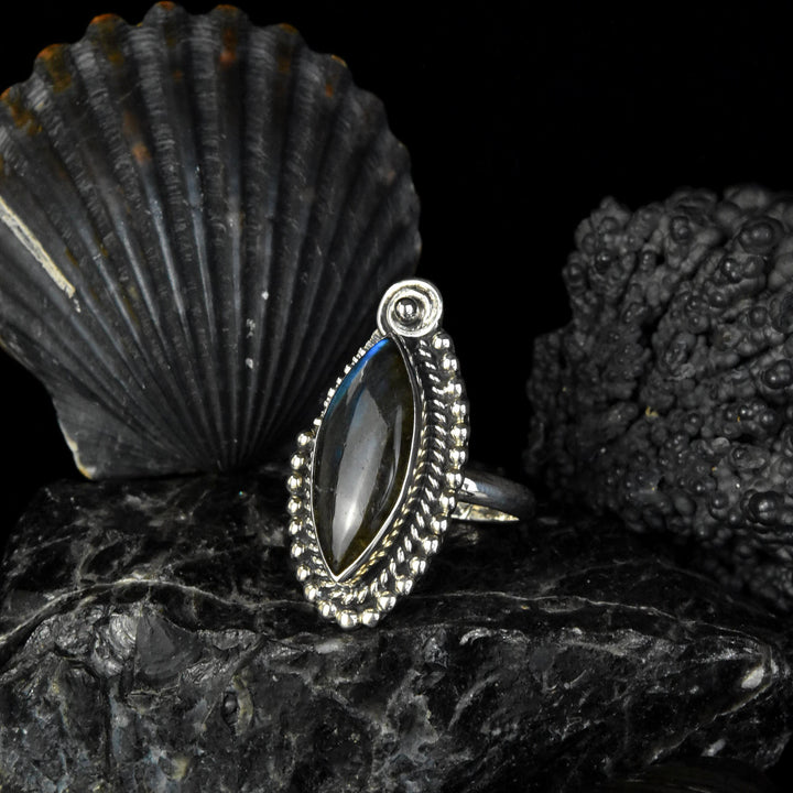 Elongated Labradorite Ring in Sterling Silver - Goldmakers Fine Jewelry