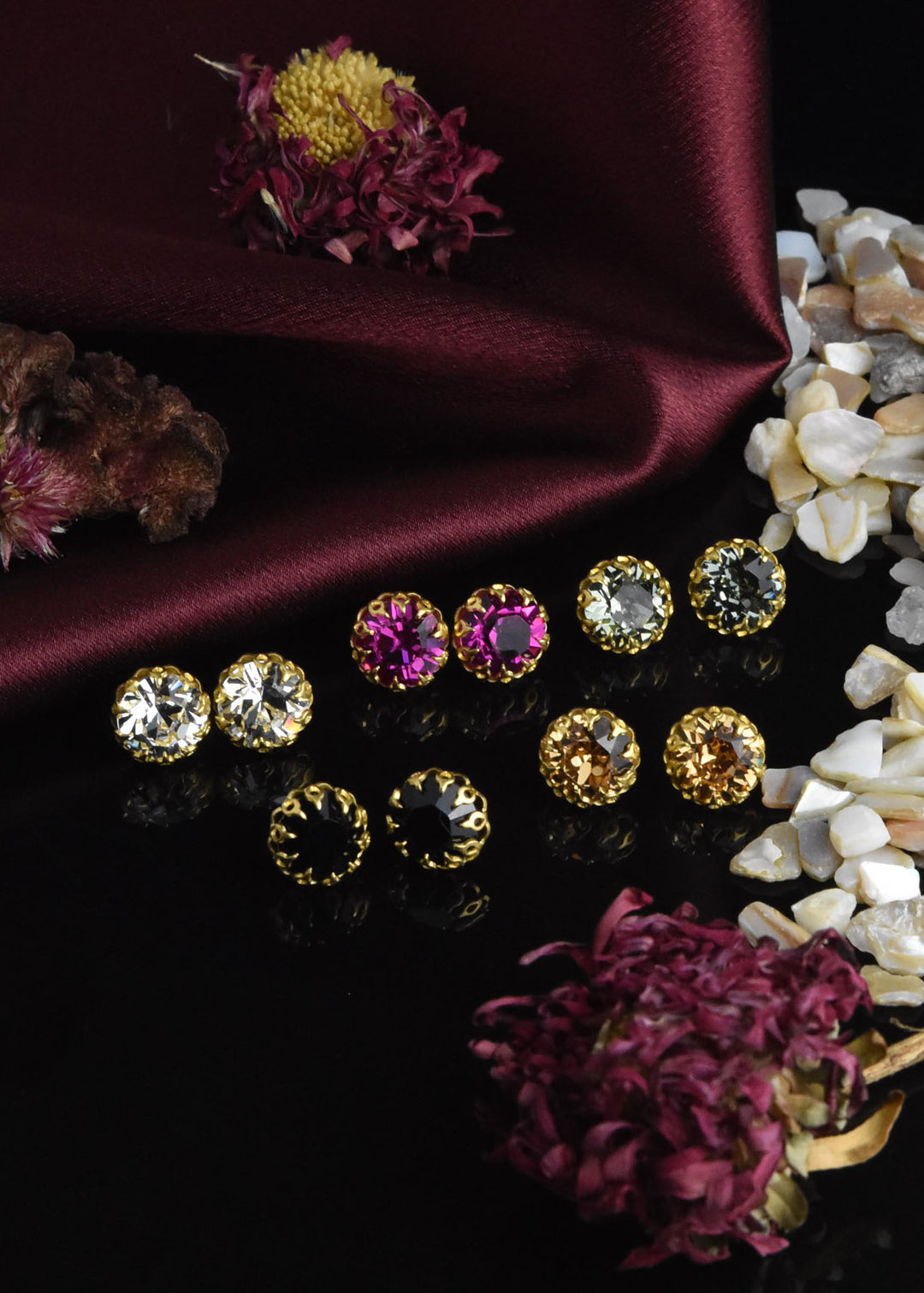 Gold Plated Lace Edged Crystal Studs