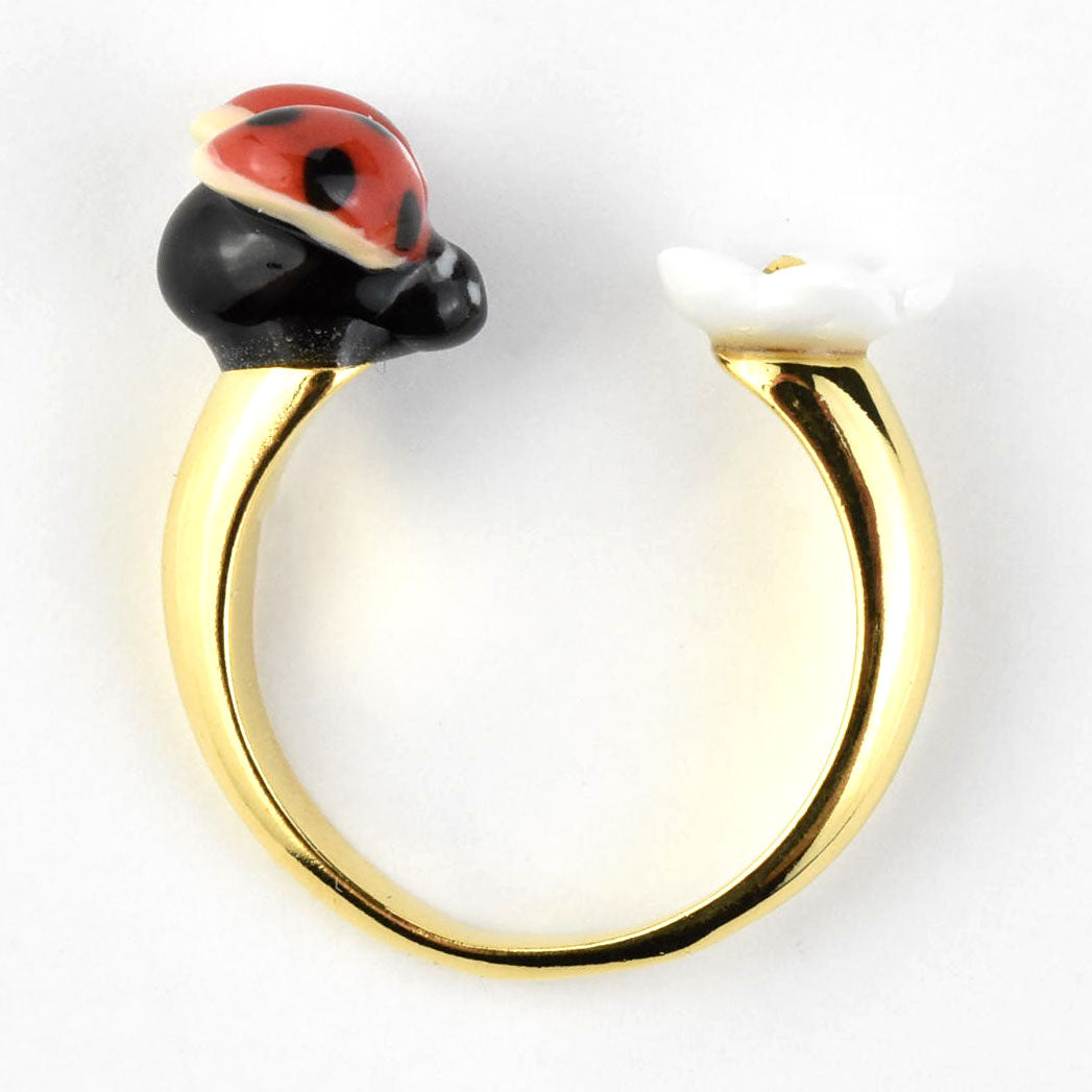 Ladybug and Flower Ring - Goldmakers Fine Jewelry