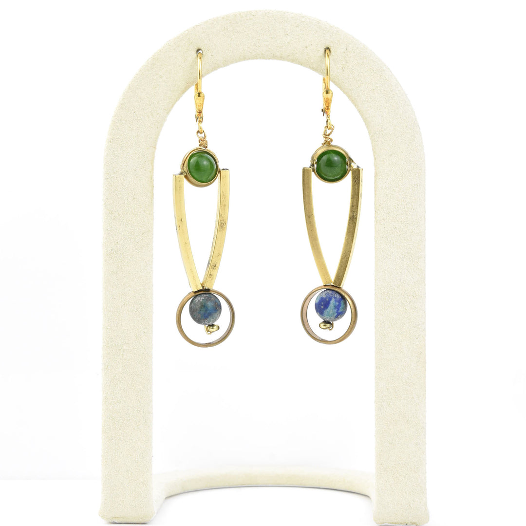 Lapis, Jade and Brass Earrings