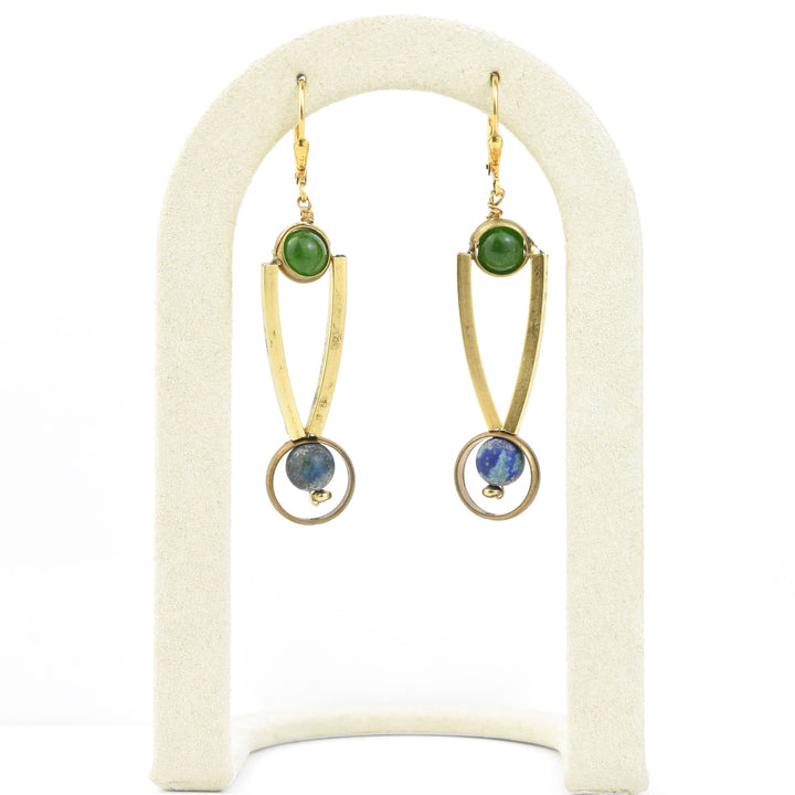 Lapis, Jade and Brass Earrings