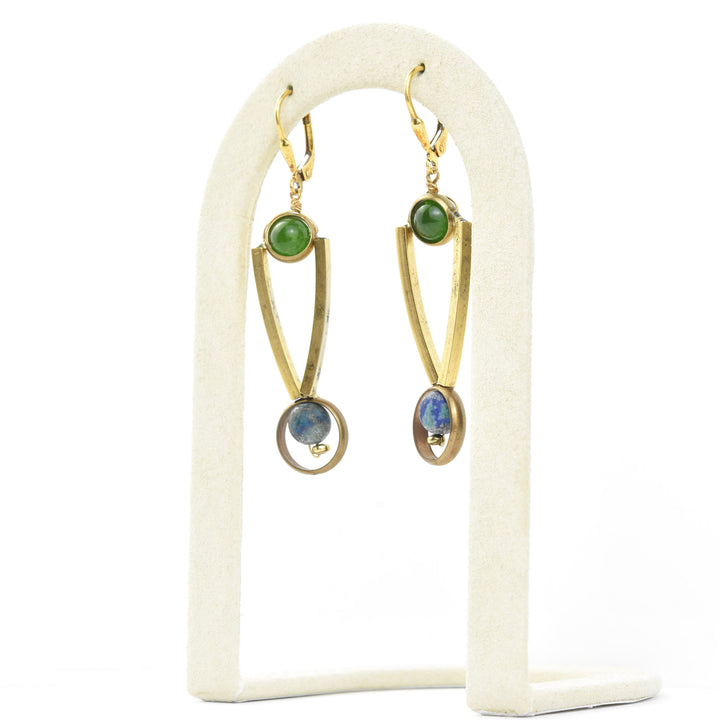 Lapis, Jade and Brass Earrings
