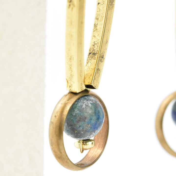 Lapis, Jade and Brass Earrings