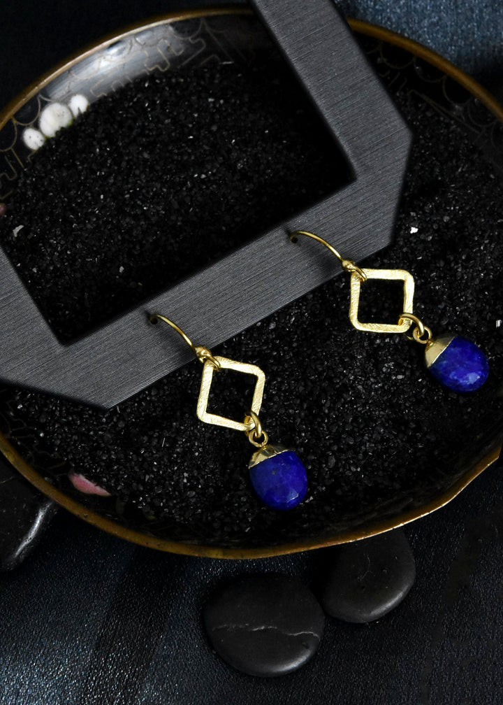 Lapis and Brass Drop Earrings