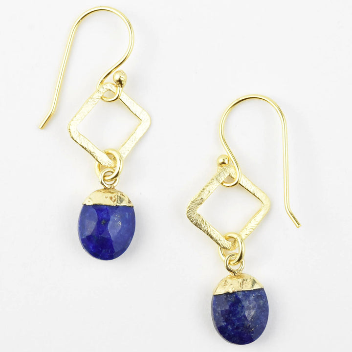 Lapis and Brass Drop Earrings