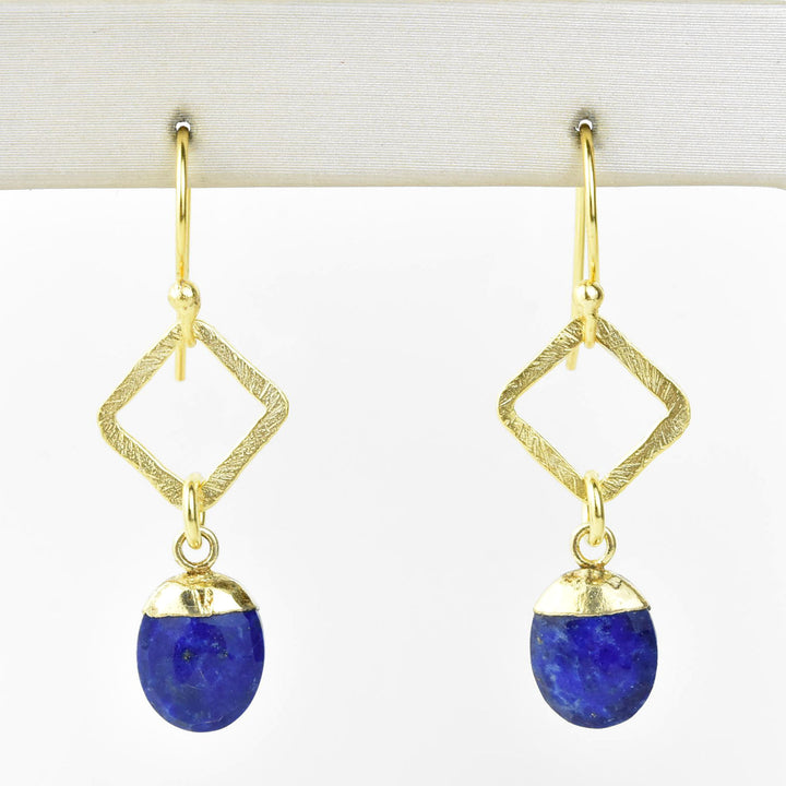 Lapis and Brass Drop Earrings