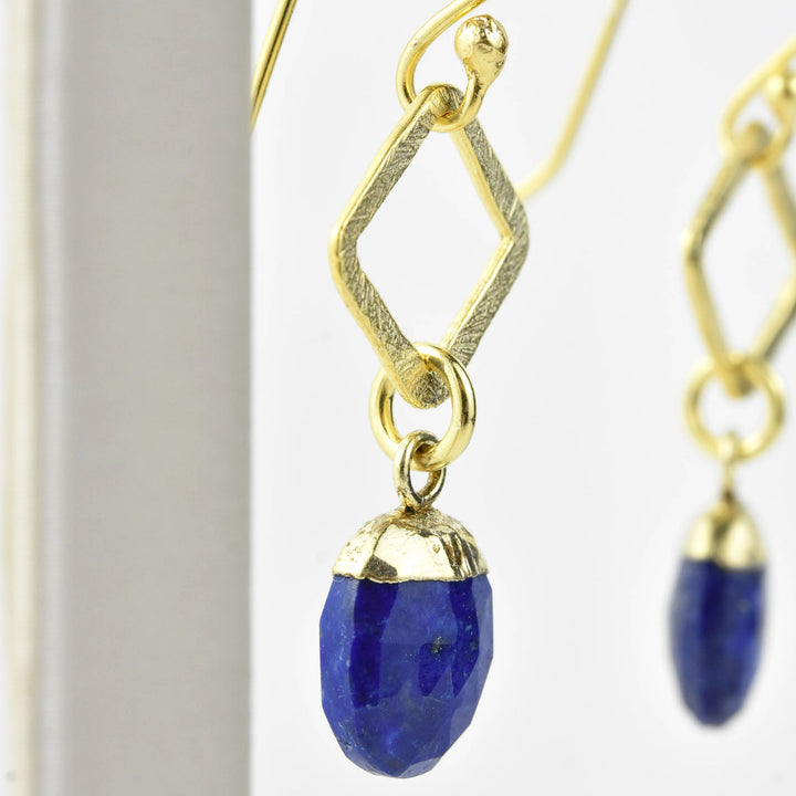 Lapis and Brass Drop Earrings