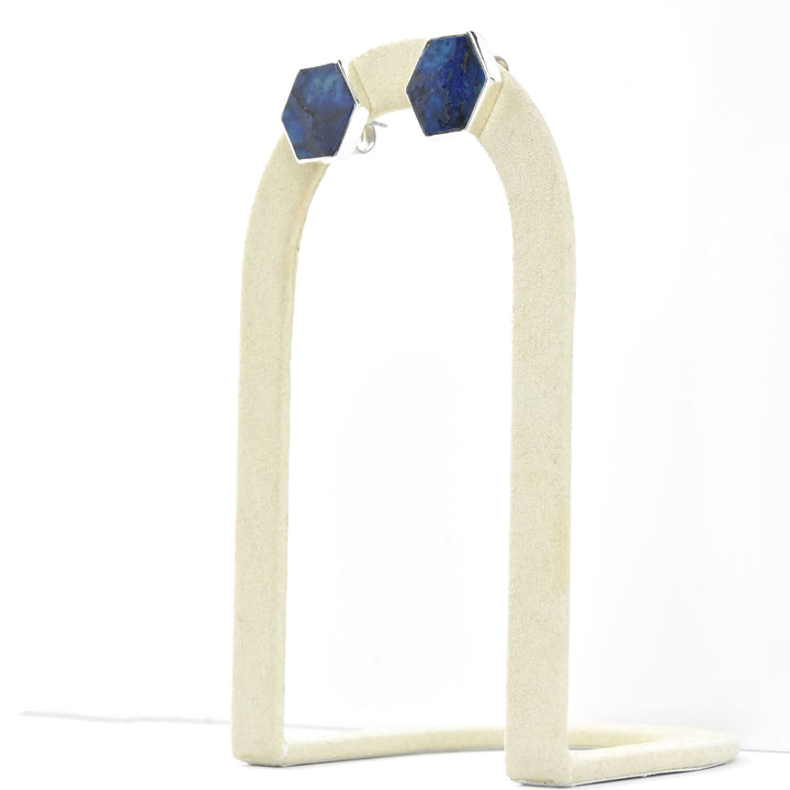 Lapis Hexagonal Stud Earrings