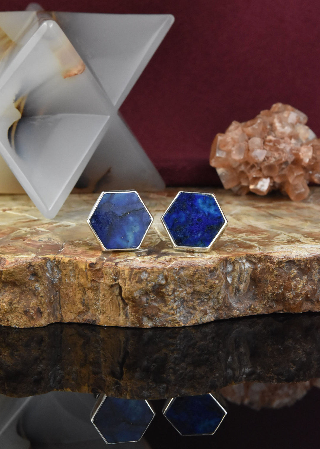 Lapis Hexagonal Stud Earrings