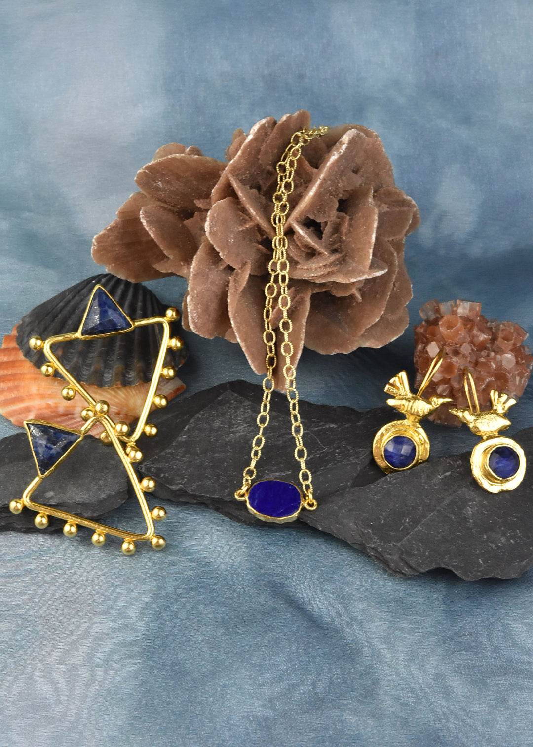 Studded Triangle Lapis Earrings - Goldmakers Fine Jewelry