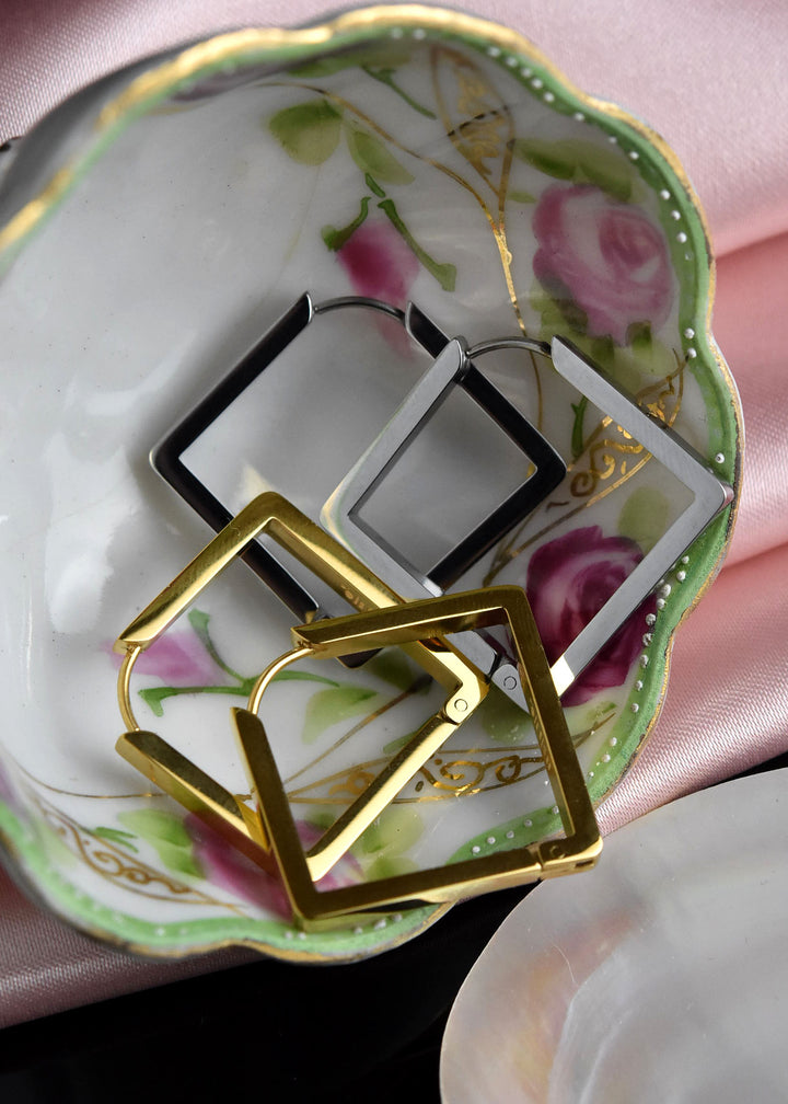 Large Diamond Shaped Chunky Hoops - Goldmakers Fine Jewelry