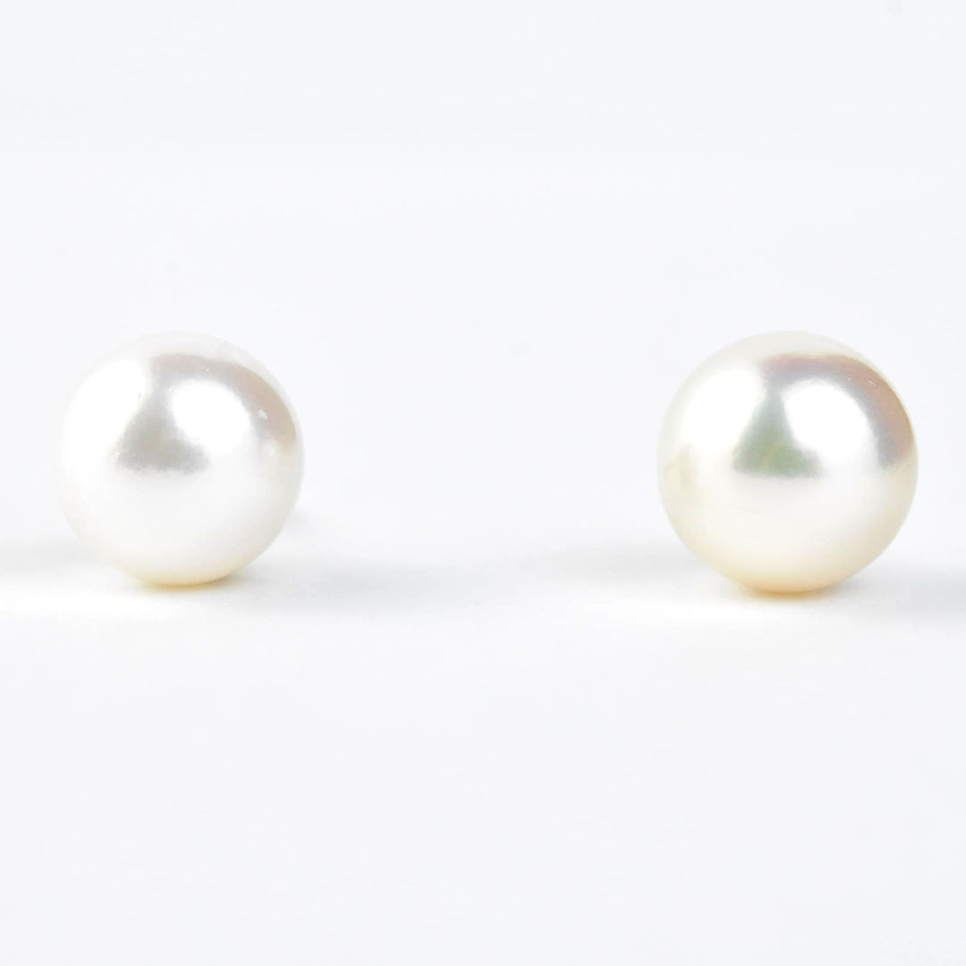 White Akoya Pearl Studs in 14k Yellow Gold