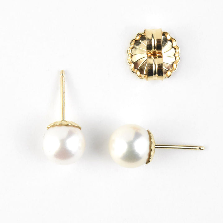 White Akoya Pearl Studs in 14k Yellow Gold