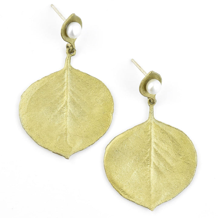 Round Leaf Eucalyptus  Earrings w/ Pearls - Goldmakers Fine Jewelry
