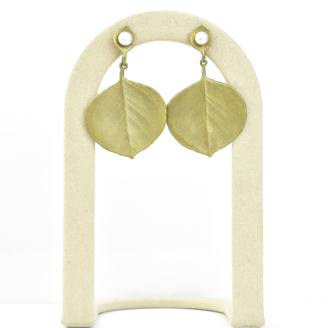 Round Leaf Eucalyptus  Earrings w/ Pearls - Goldmakers Fine Jewelry