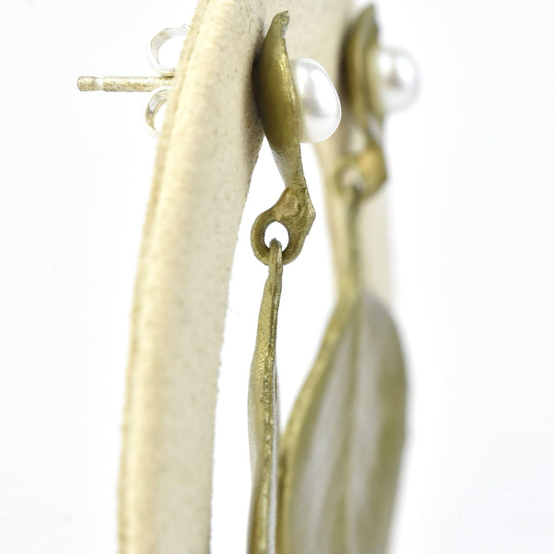Round Leaf Eucalyptus  Earrings w/ Pearls - Goldmakers Fine Jewelry
