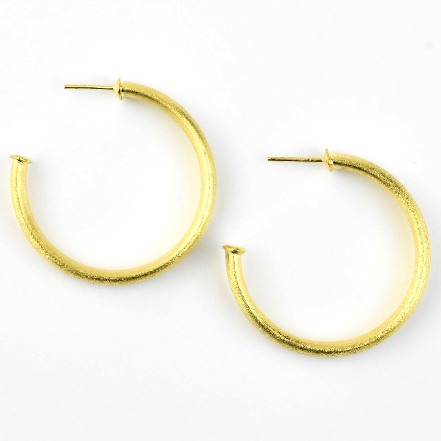 Large Wide Textured Gold Tone Hoops - Goldmakers Fine Jewelry