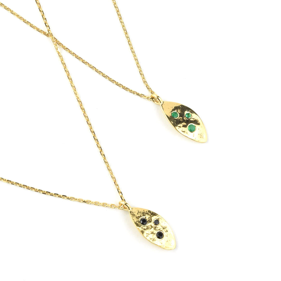 Black Spinel Leaf Charm Necklace - Goldmakers Fine Jewelry