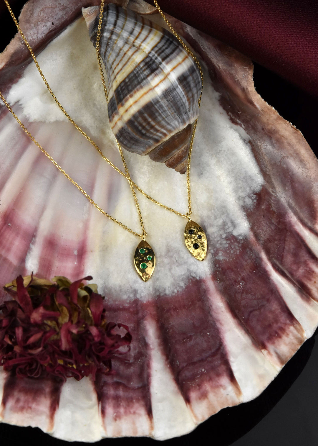 Black Spinel Leaf Charm Necklace - Goldmakers Fine Jewelry
