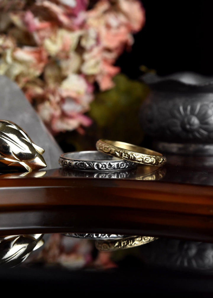 Leaf and Flower Band in 14K Yellow Gold - Goldmakers Fine Jewelry