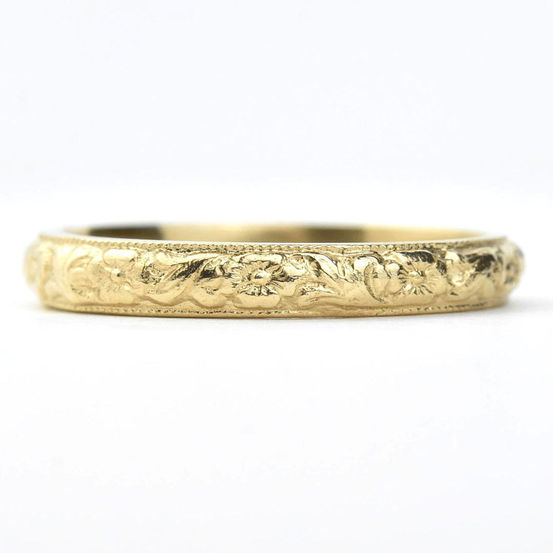 Leaf and Flower Band in 14K Yellow Gold - Goldmakers Fine Jewelry