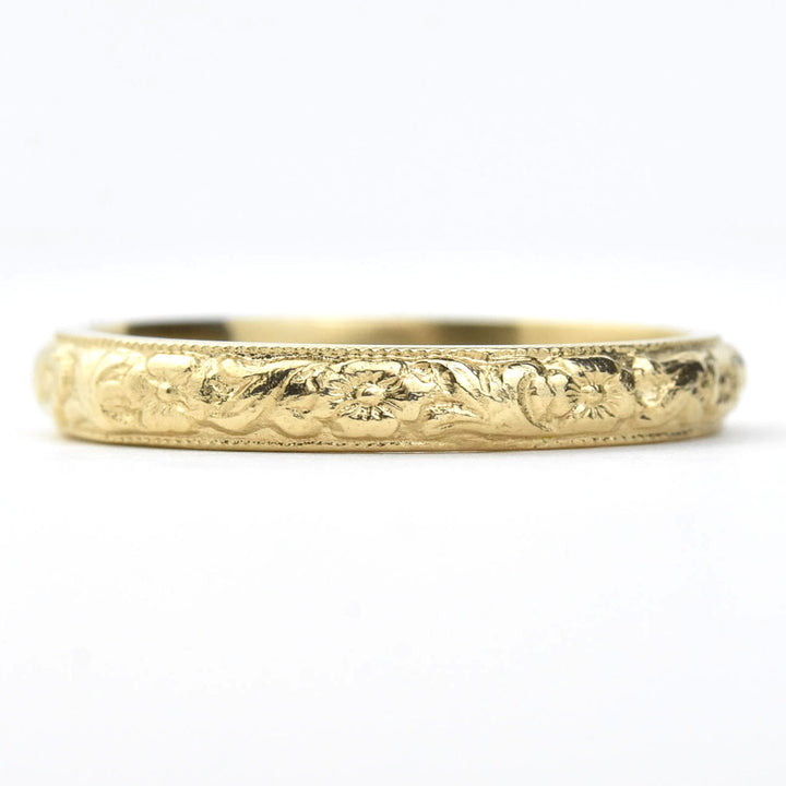 Leaf and Flower Band in 14K Yellow Gold - Goldmakers Fine Jewelry