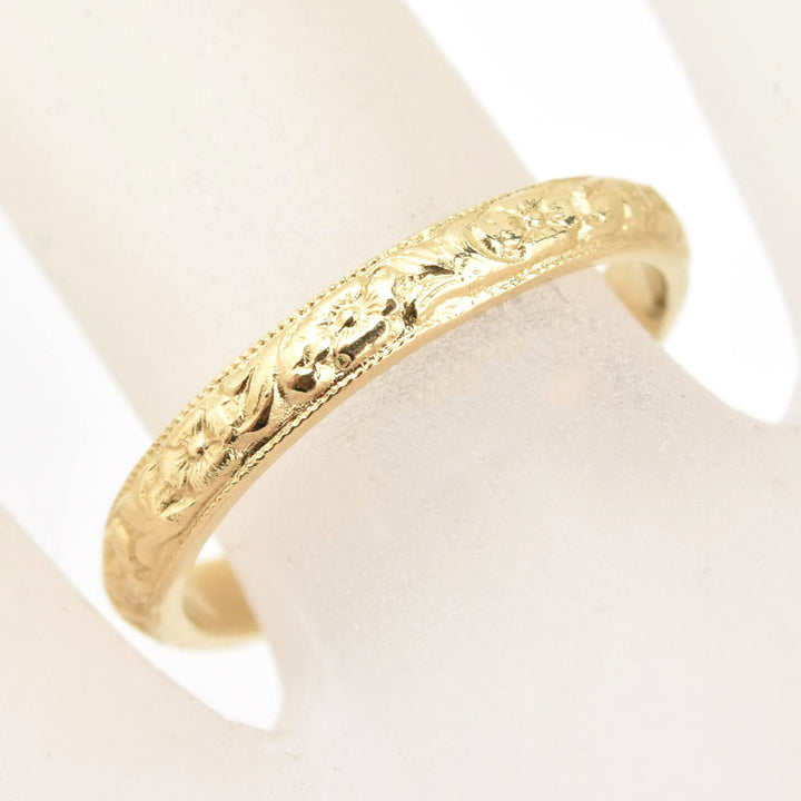 Leaf and Flower Band in 14K Yellow Gold - Goldmakers Fine Jewelry