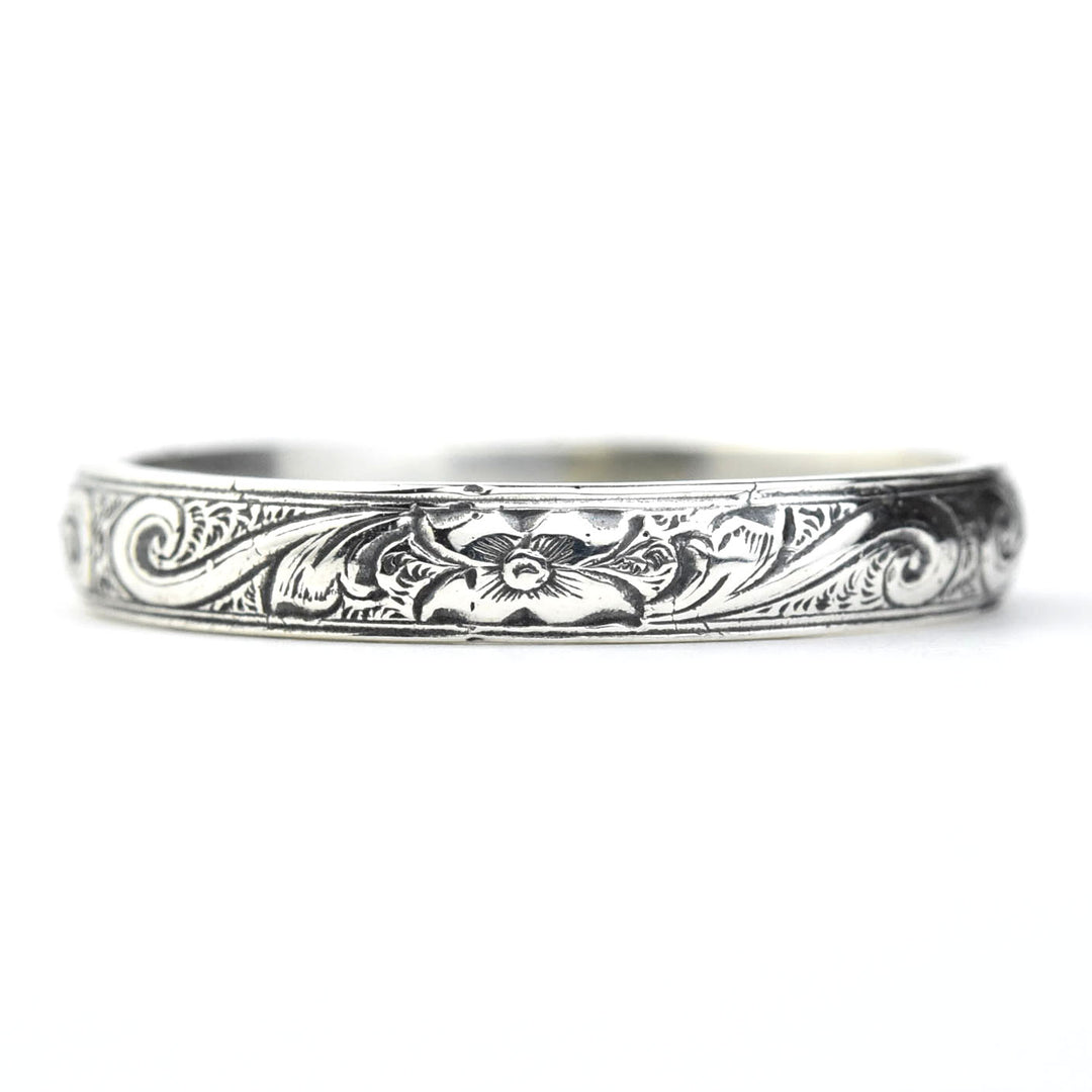 Flower and Scroll Band in Sterling Silver