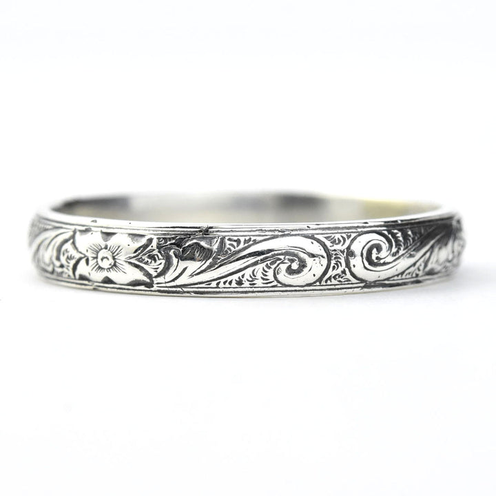 Flower and Scroll Band in Sterling Silver