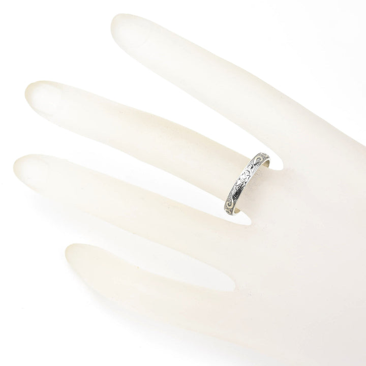 Flower and Scroll Band in Sterling Silver