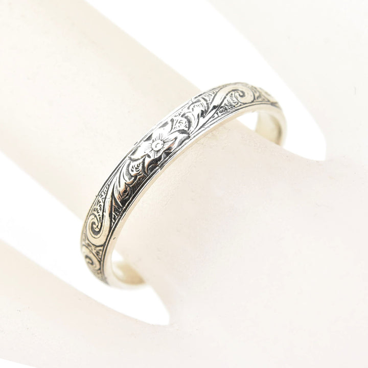 Flower and Scroll Band in Sterling Silver