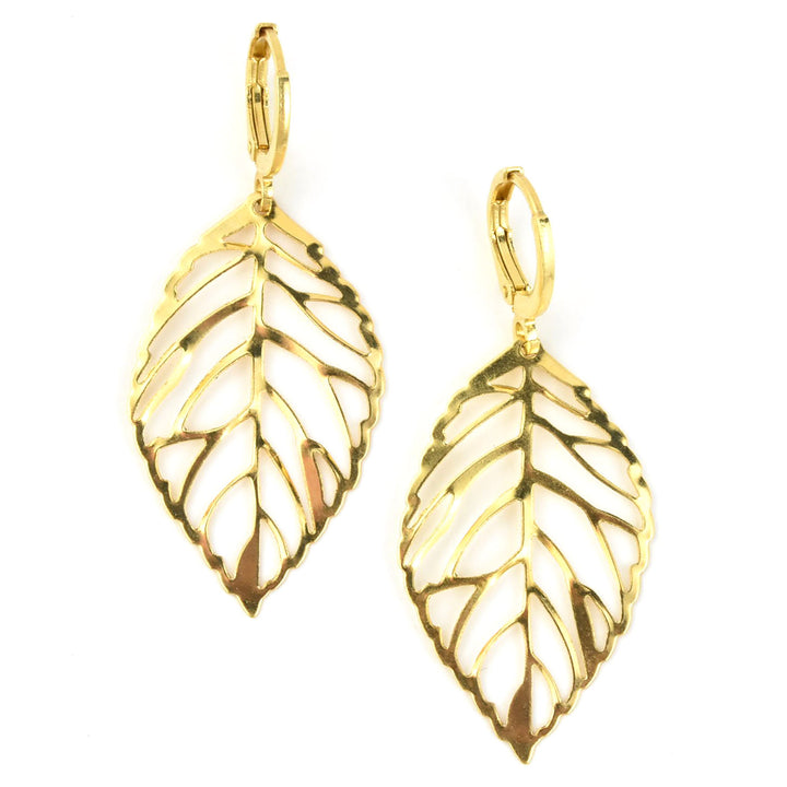 Leaf Huggies in Gold Tone