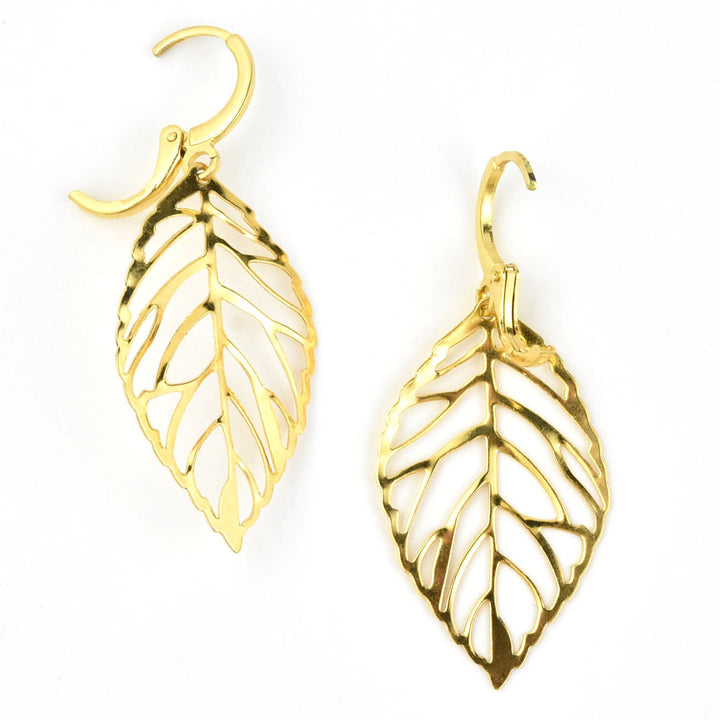 Leaf Huggies in Gold Tone