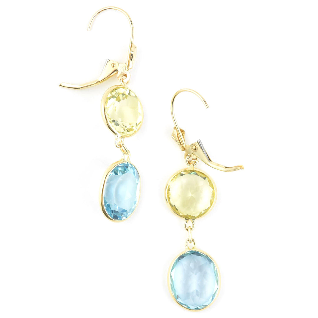 Blue Topaz & Lemon Quartz Earrings in 14k Yellow Gold