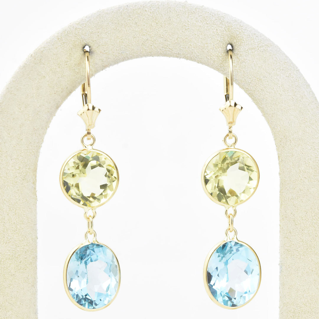Blue Topaz & Lemon Quartz Earrings in 14k Yellow Gold