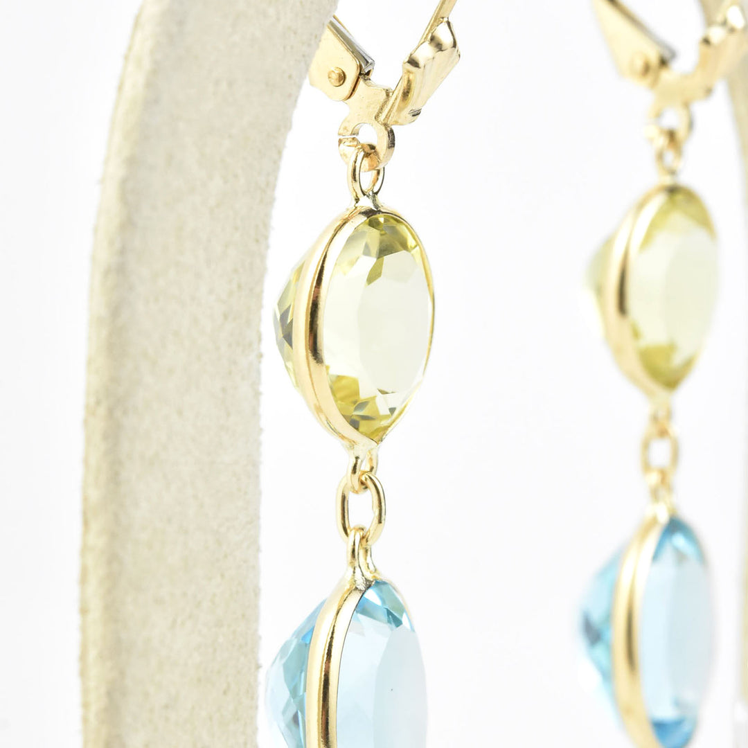 Blue Topaz & Lemon Quartz Earrings in 14k Yellow Gold