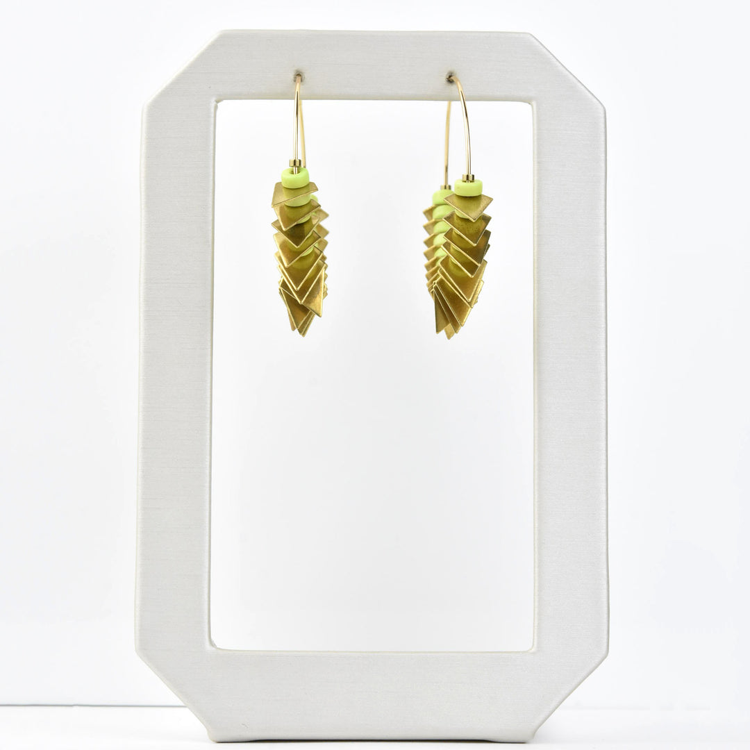 Lime Green and Brass Bead Hoop Earrings - Goldmakers Fine Jewelry