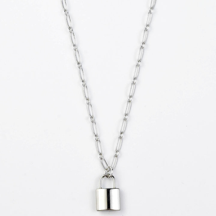 Gigi Lock Paperclip Necklace in Silver Tone - Goldmakers Fine Jewelry